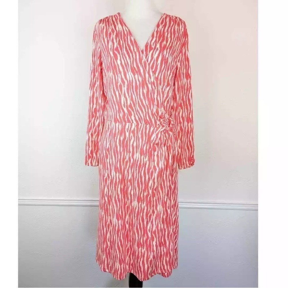 Pendleton Breezeway Dress Faux Wrap Ikat Coral Pink White Spring Summer Size lg